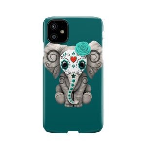 Teal Blue Day Of The Dead Sugar Skull Baby Elephant Phone Case