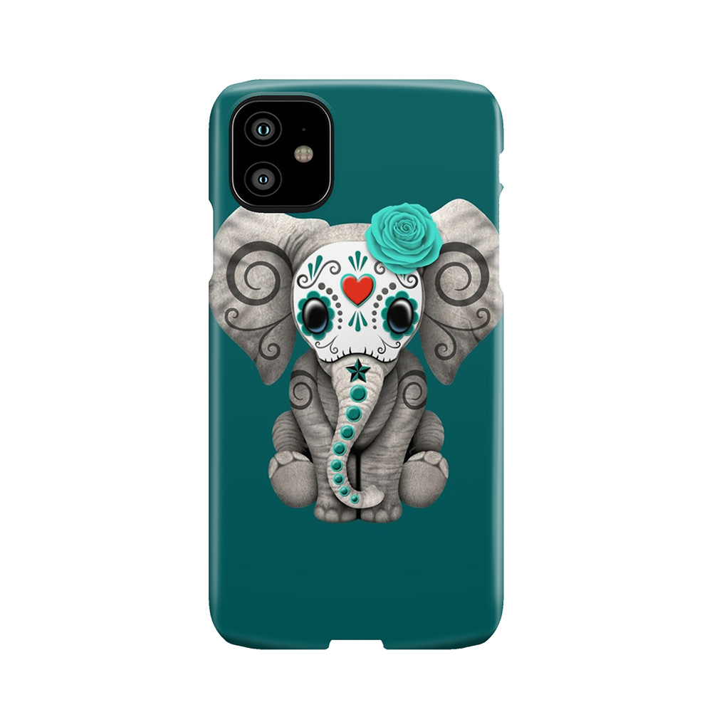Teal Blue Day Of The Dead Sugar Skull Baby Elephant Phone Case