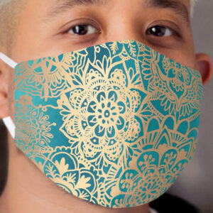 Teal Green and Gold Mandala Pattern Cloth Face Mask