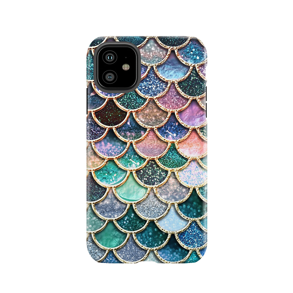 Teal, Silver And Pink Sparkle Faux Glitter Mermaid Scales Tough Phone Case