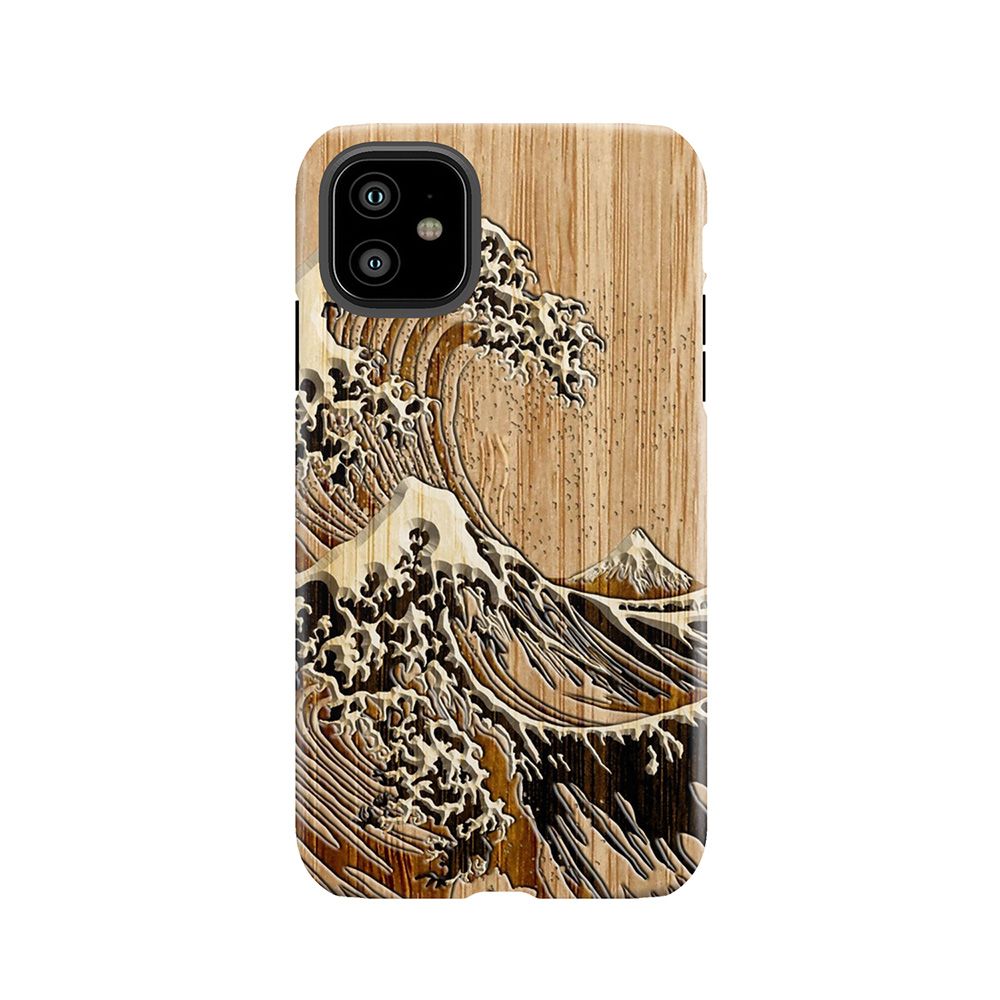 The Great Hokusai Wave In Bamboo Inlay Style Tough Phone Case
