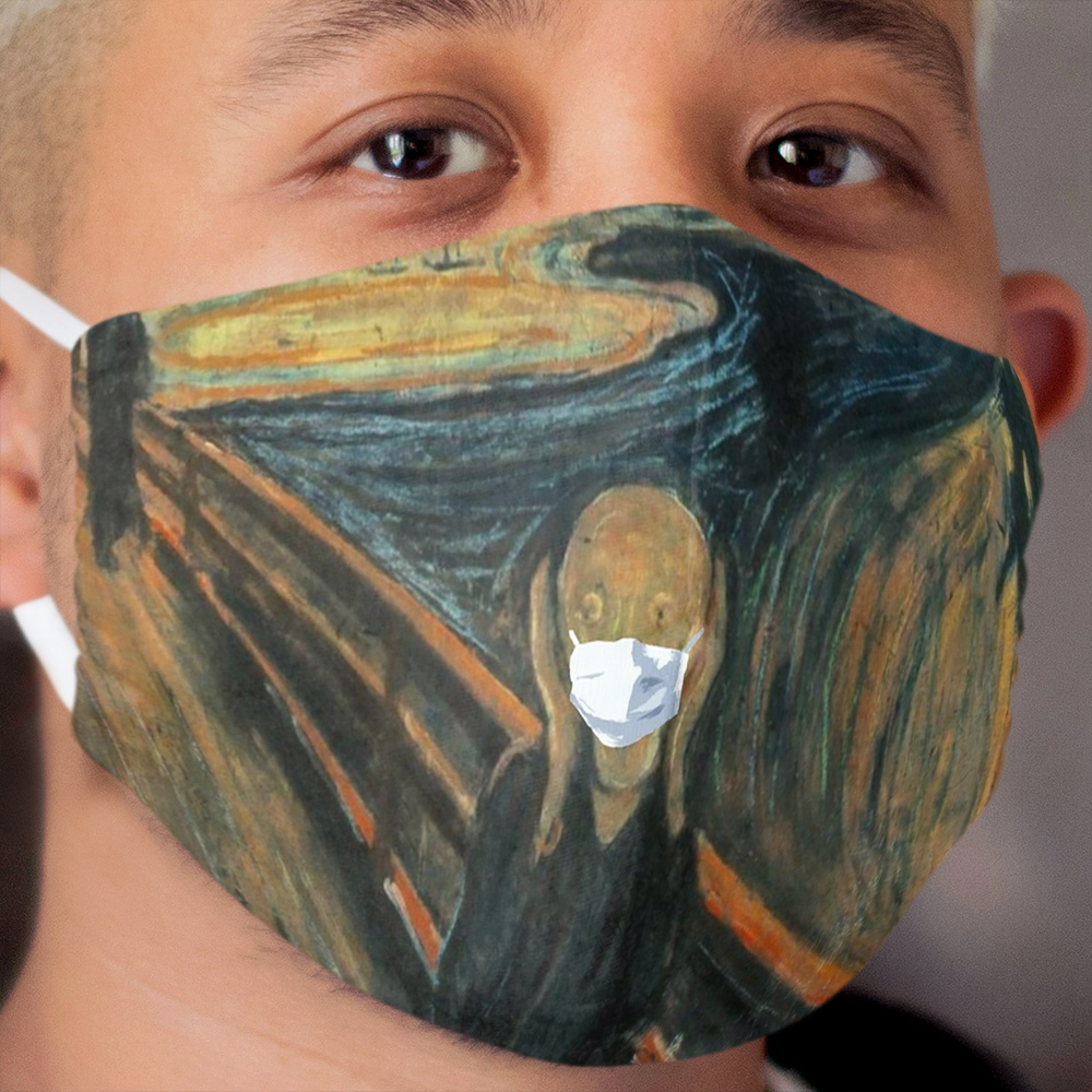 The Scream by Edvard Munch with face mask (Corona parody) Cloth Face Mask