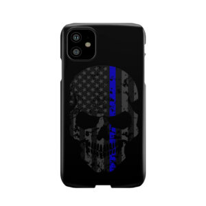 Thin Blue Line Police American Flag Distressed Skull Phone Case