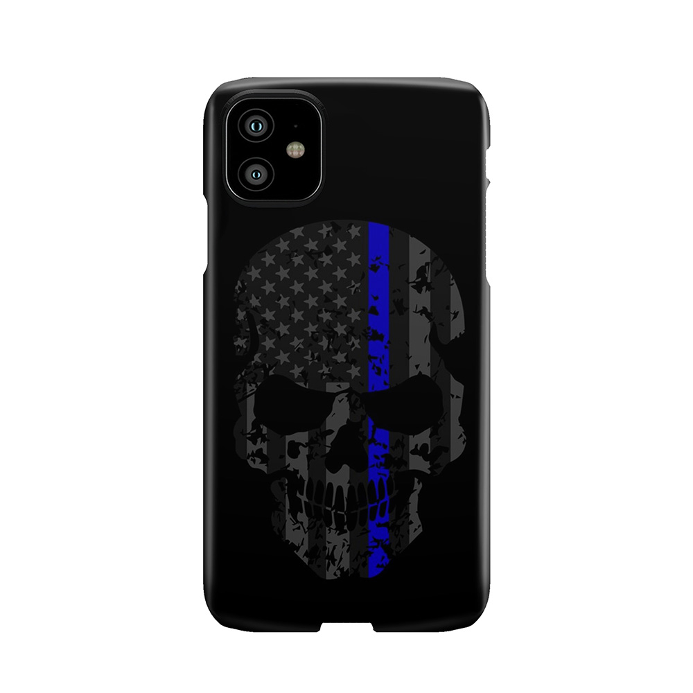 Thin Blue Line Police American Flag Distressed Skull Phone Case