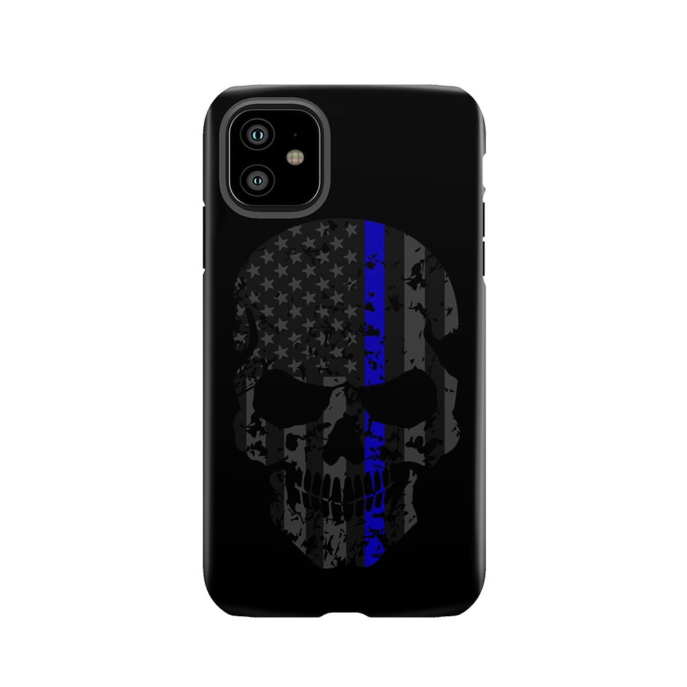Thin Blue Line Police American Flag Distressed Skull Tough Phone Case