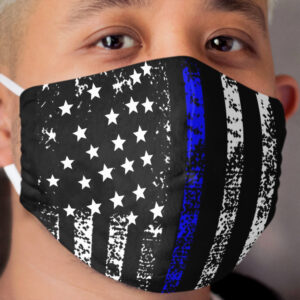 Thin Blue Line US Flag Cloth Face Mask DISTRESSED Police Gift Cop USA Cloth Face Mask