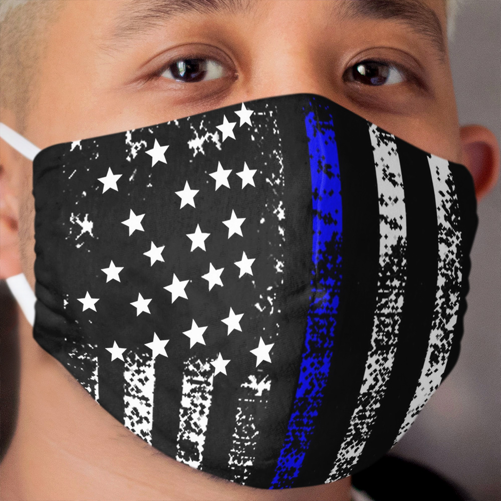 Thin Blue Line US Flag Cloth Face Mask DISTRESSED Police Gift Cop USA Cloth Face Mask