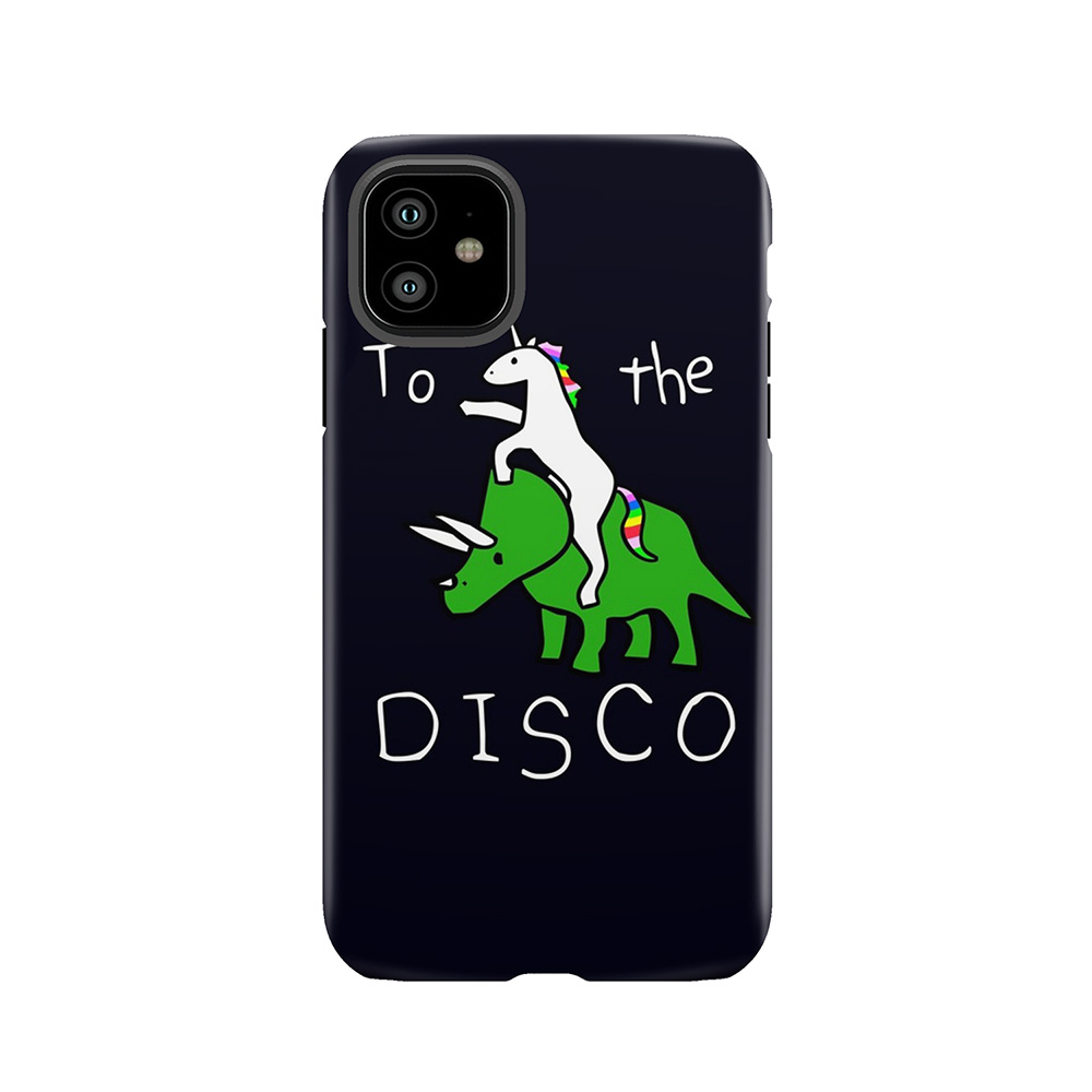 To The Disco (White Text) Unicorn Riding Triceratops Tough Phone Case