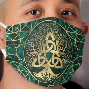 Tree of life with Triquetra Malachite and Gold Cloth Face Mask