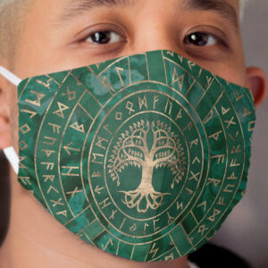 Tree of life -Yggdrasil and Futhark - Malachite Cloth Face Mask