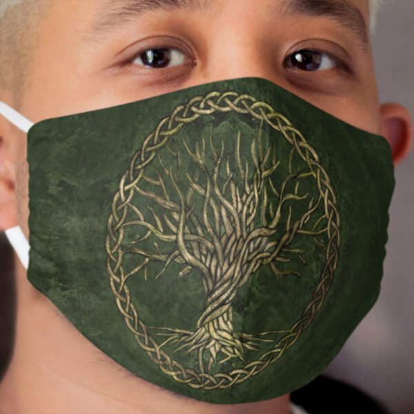 Tree of life -Yggdrasil -green and gold Cloth Face Mask