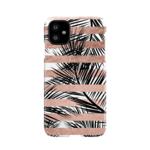 Trendy Tropical Palm Trees Chic Rose Gold Stripes Phone Case