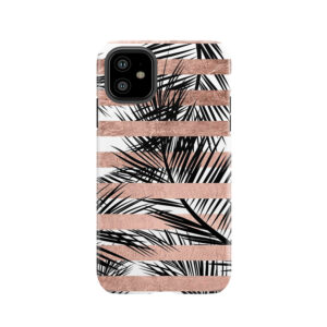 Trendy Tropical Palm Trees Chic Rose Gold Stripes Tough Phone Case