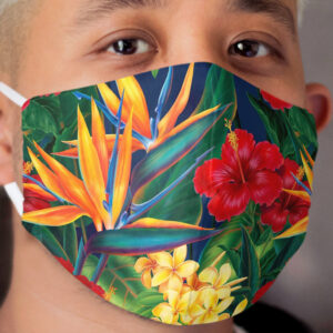 Tropical Paradise Hawaiian Birds of Paradise Illustration Cloth Face Mask