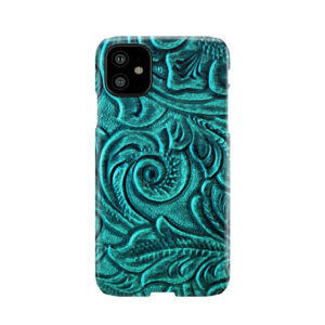 Turquoise Embossed Tooled Leather Floral Scrollwork Design Phone Case