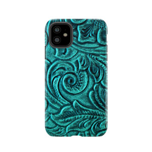 Turquoise Embossed Tooled Leather Floral Scrollwork Design Tough Phone Case