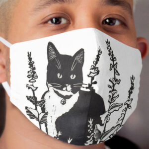 Tuxedo Cat in the Flower Garden Cloth Face Mask