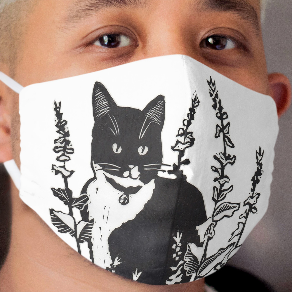 Tuxedo Cat in the Flower Garden Cloth Face Mask