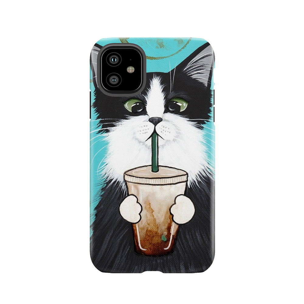 Tuxedo Cat With Iced Coffee Tough Phone Case
