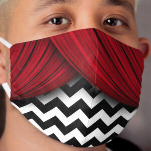 Twin Peaks Red Curtains Black and White Chevron Cloth Face Mask