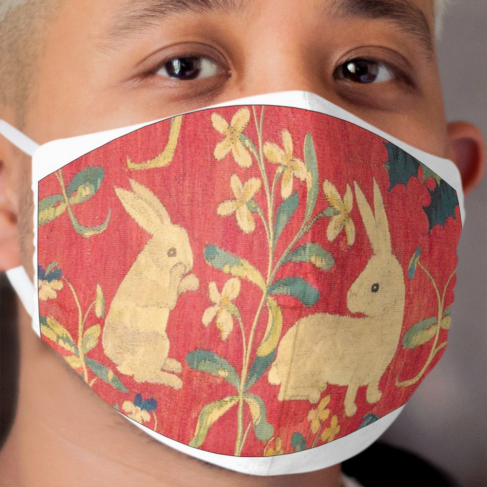 Two Rabbits - The Unicorn Tapestries Cloth Face Mask