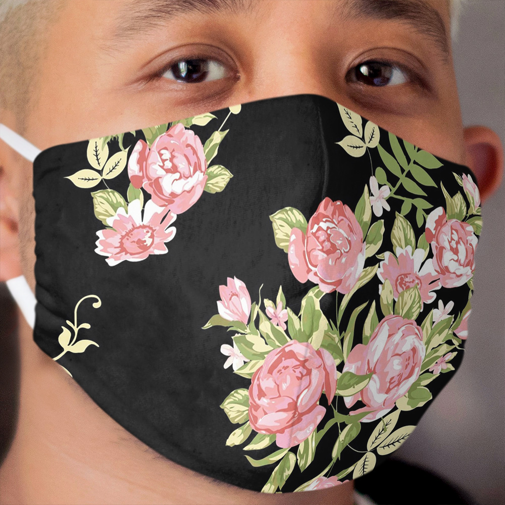 Vintage Black and Pink Floral Cloth Face Mask