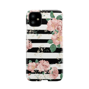 Vintage Floral Roses Black And White Stripes Phone Case