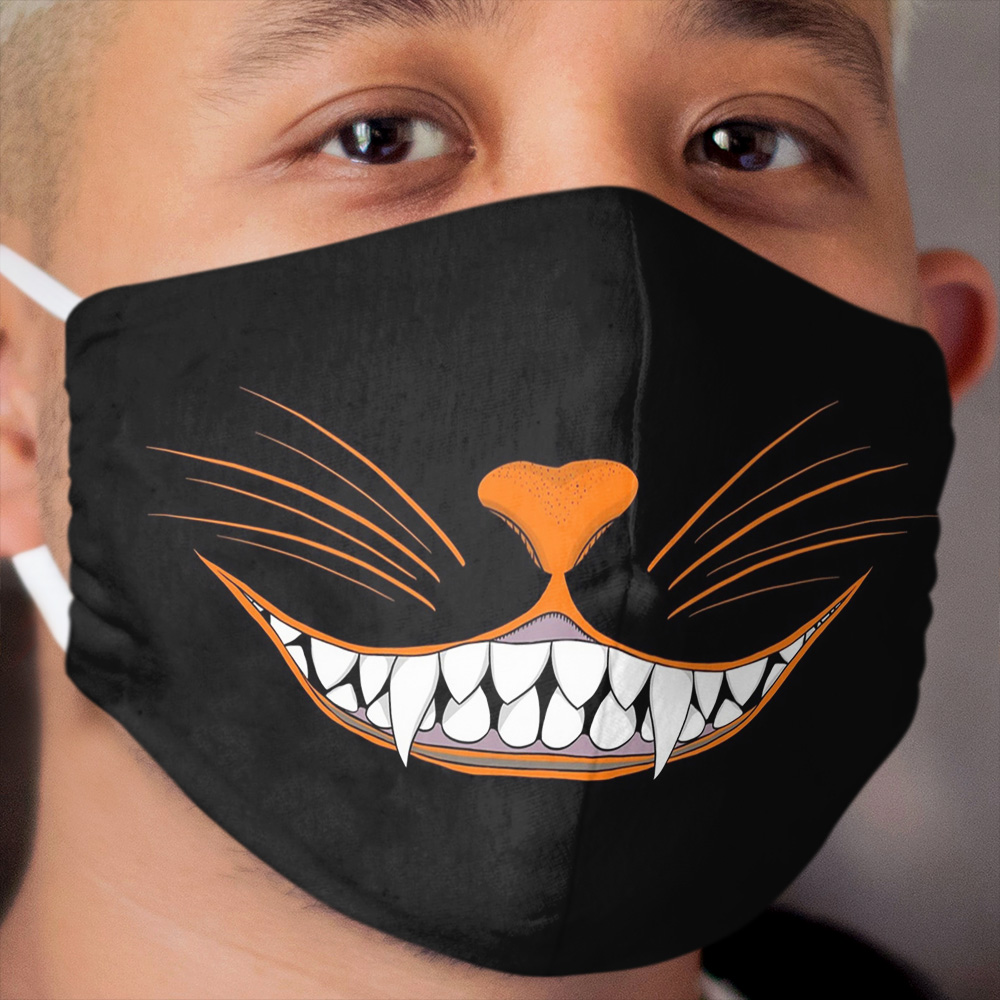 Vintage Halloween Black Cat Grin Cloth Face Mask