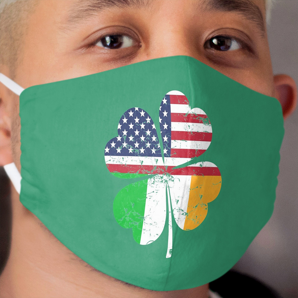 Vintage Irish American Shamrock Flag St. Patrick's Day Cloth Face Mask