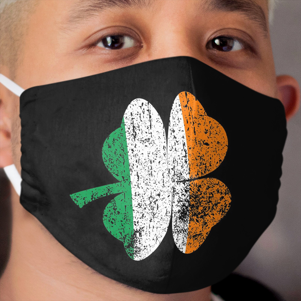 Vintage Irish Shamrock Flag St. Patrick's Day - Time For Some Shenanigans Gift Irish Flag in Shamrock Cloth Face Mask