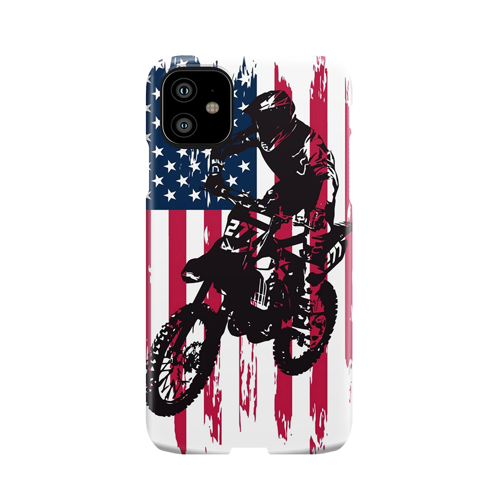 Vintage Patriotic Dirt Bike Motocross Usa American Flag Phone Case