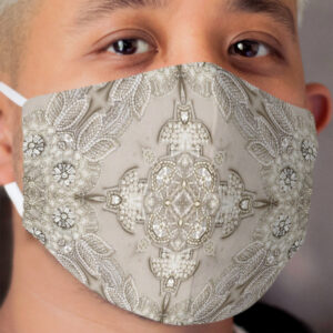 vintage Rhinestone pearl glamorous beige lace Cloth Face Mask