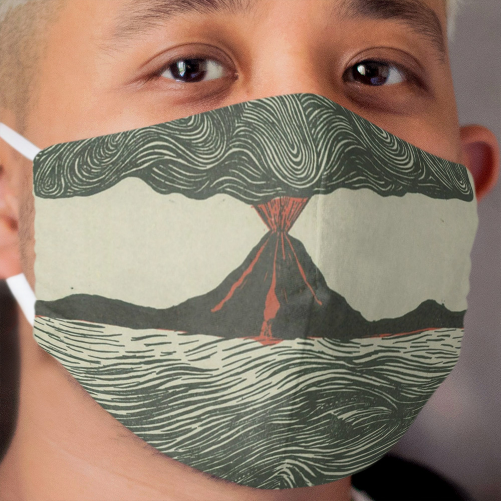 Volcano Woodcut Cloth Face Mask