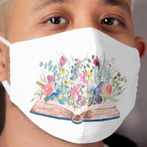 Watercolor Open Book with Florals Cloth Face Mask
