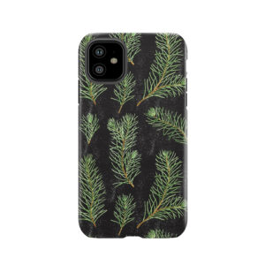 Watercolor Pine Branches Pattern On Black Background Tough Phone Case