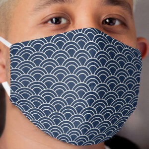 Waves / Japanese / Navy blue Cloth Face Mask