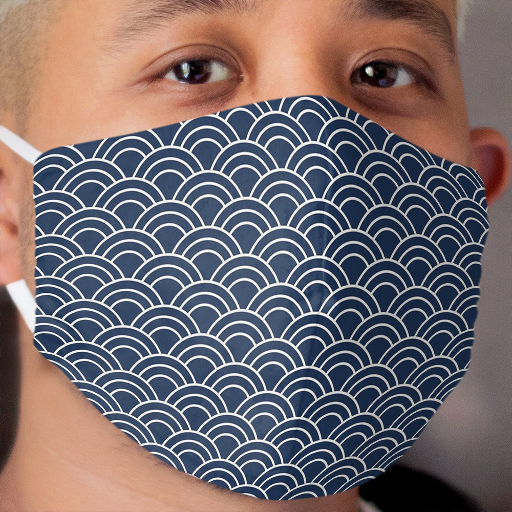 Waves / Japanese / Navy blue Cloth Face Mask