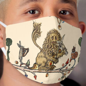 WEIRD MEDIEVAL BESTIARY MAKING MUSIC Violinist Lion,Hare And Snail Cat Cloth Face Mask