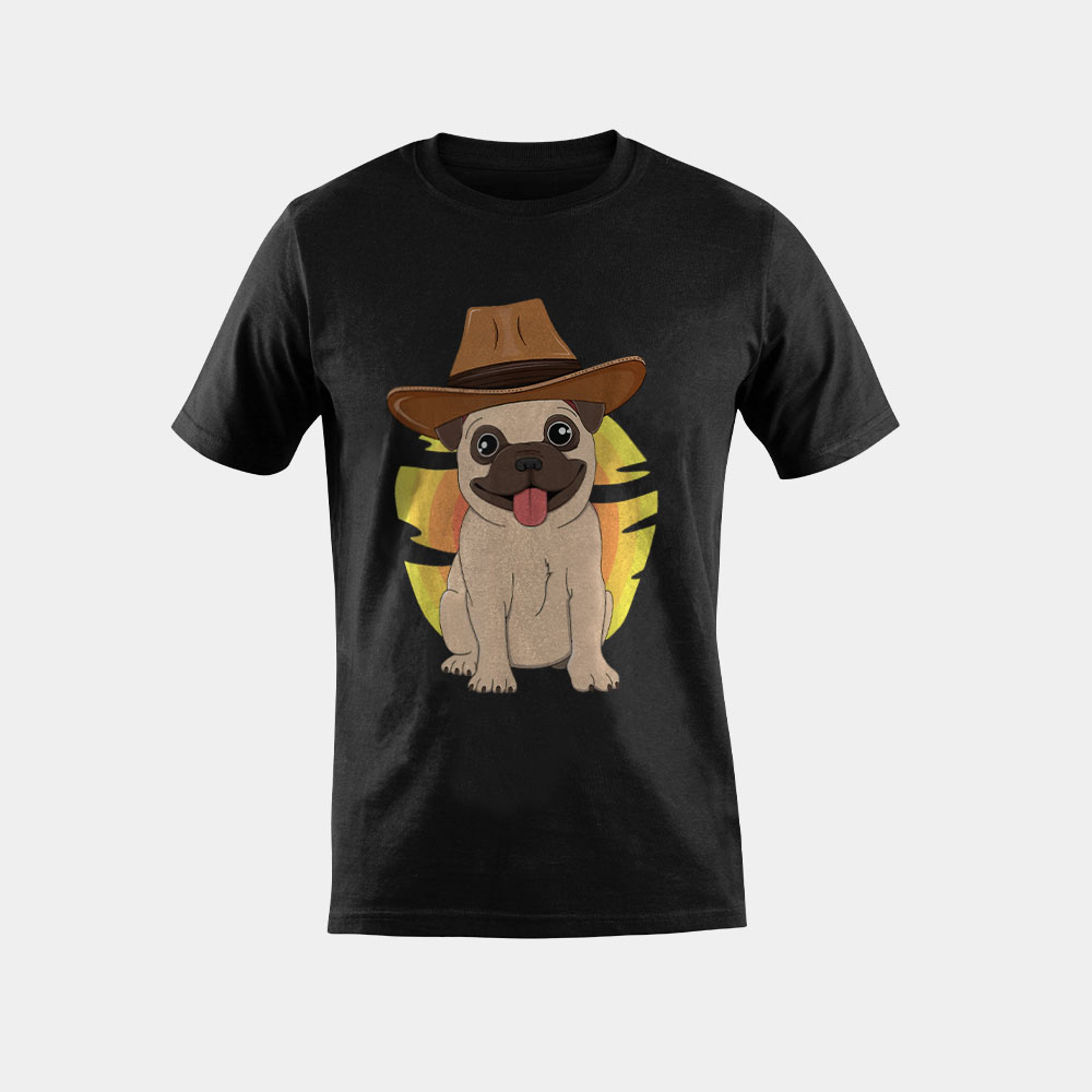 Western Pug Dog Texas Rodeo South Kids Country Boys Girls T-Shirt