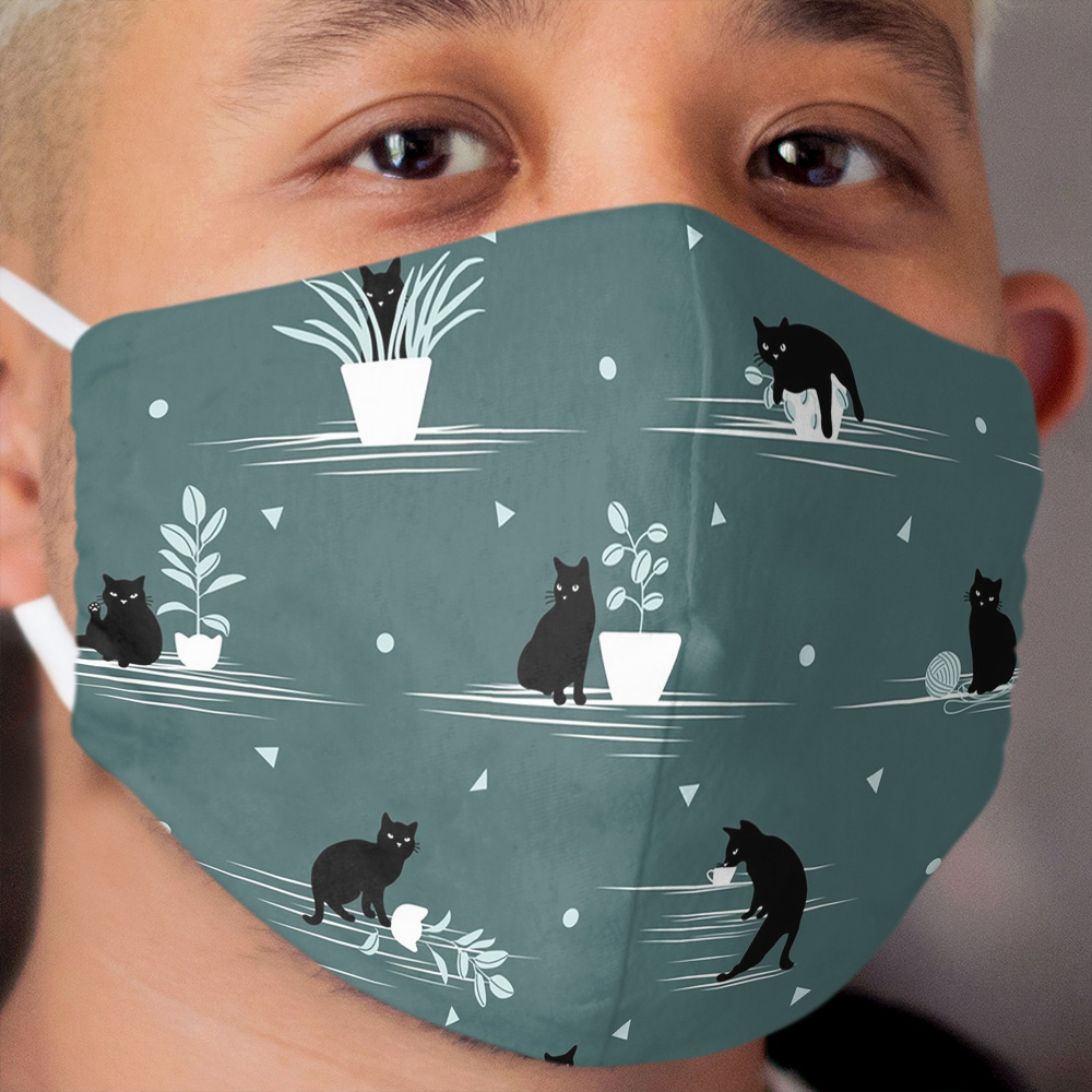 When the Black Cat is Alone at Home (Dark Green) Cloth Face Mask