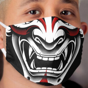 White & Red Okami Kitsune Kabuki Japanese Oni Demon Cloth Face Mask