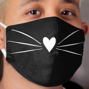 White Cat Heart Nose & Whiskers Cloth Face Mask