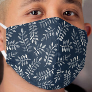 White Leaves on Navy - a hand painted pattern Cloth Face Mask