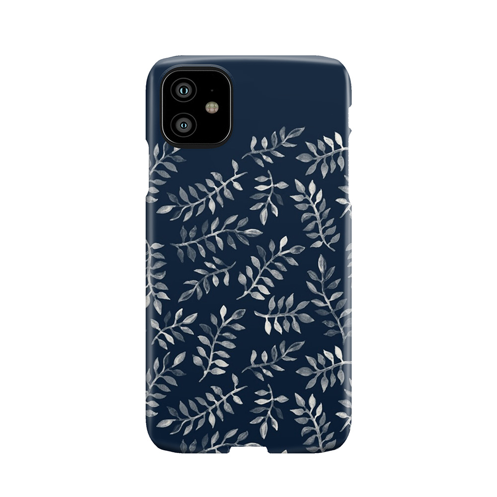 White Leaves On Navy - A Hand Painted Pattern Phone Case