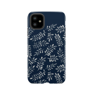 White Leaves On Navy - A Hand Painted Pattern Tough Phone Case