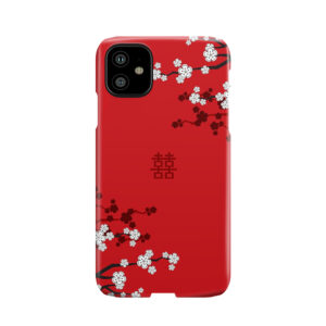 White Oriental Cherry Blossoms On Red And Chinese Wedding Double Happiness | Japanese Sakura Fatfatin Phone Case