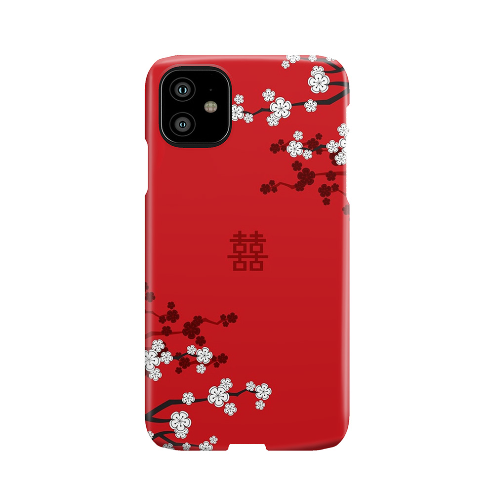 White Oriental Cherry Blossoms On Red And Chinese Wedding Double Happiness | Japanese Sakura Fatfatin Phone Case