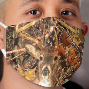 White Tail Buck in Fall Camo Cloth Face Mask