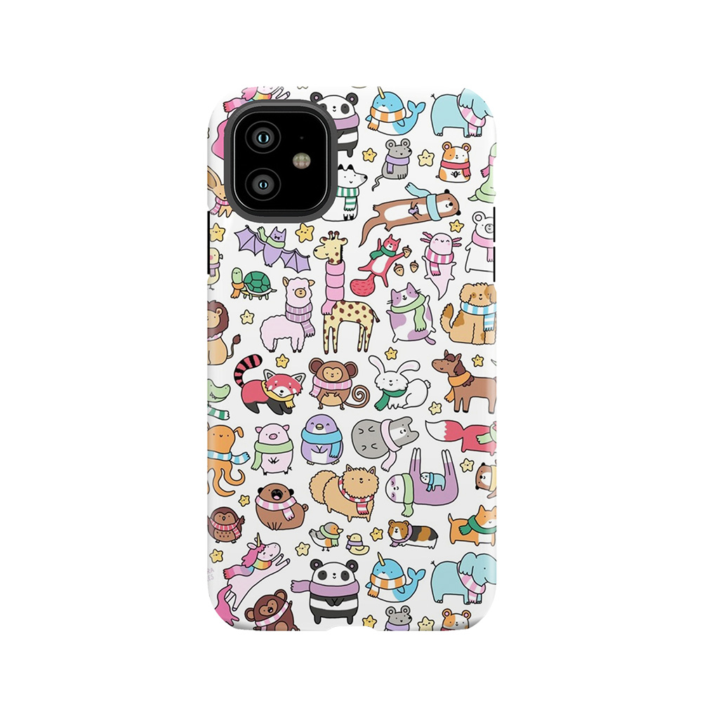 Winter Animals With Scarves Doodle Tough Phone Case