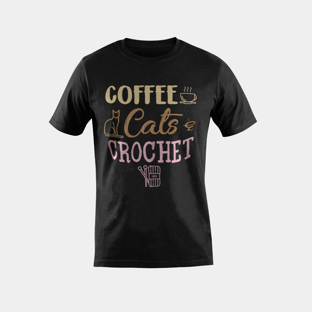 Womens Coffee Cats And Crochet Knitting & Crocheting For Cat Lovers T-Shirt
